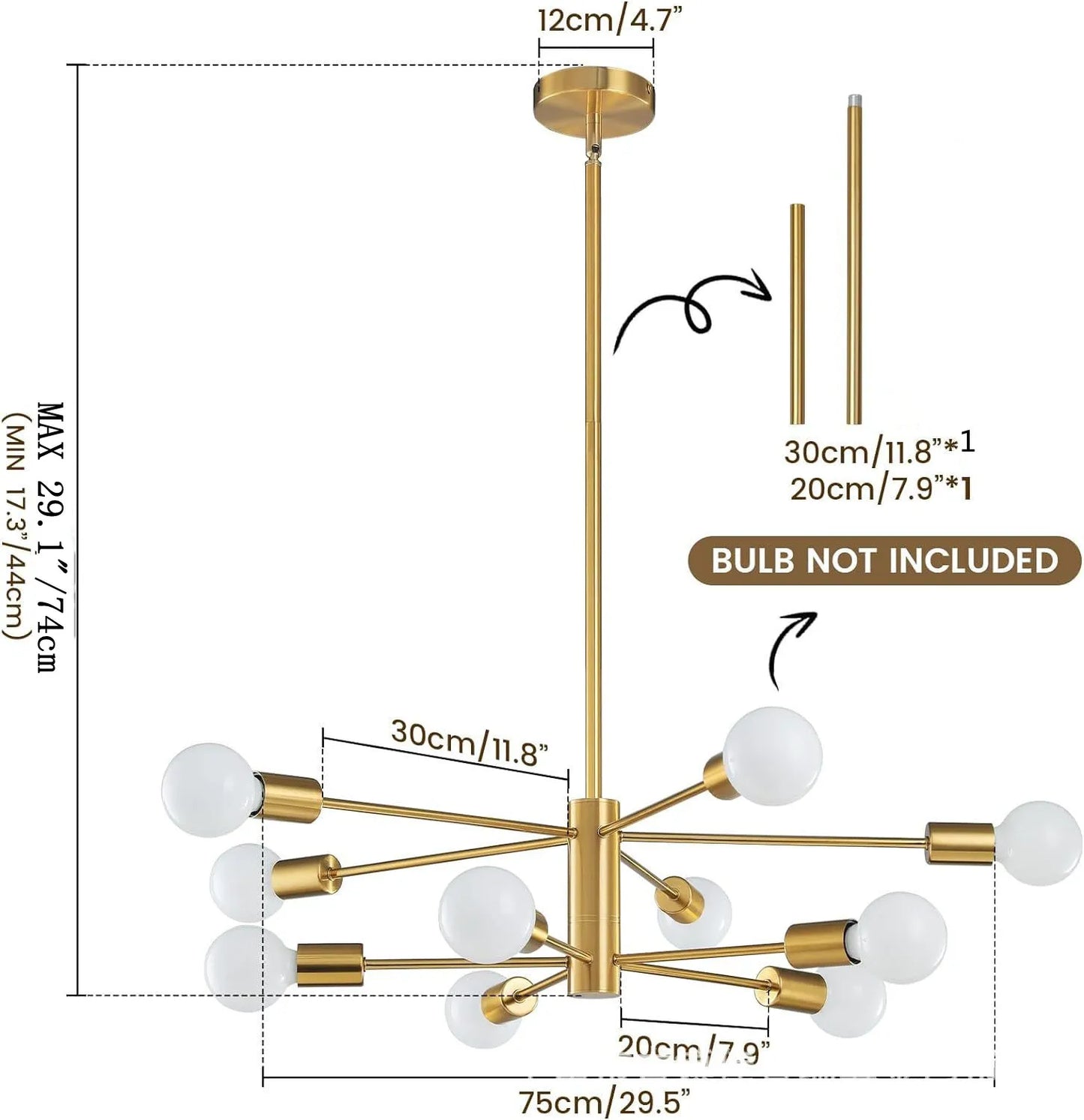 Black Gold Iron Multi Arm Ceiling Chandelier