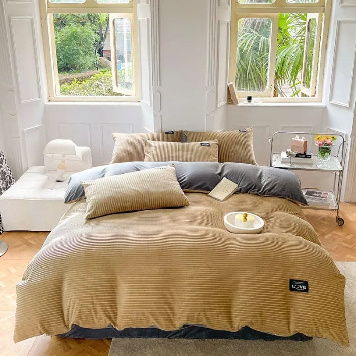 Winter Velvet Solid Color Duvet Cover Bedding Set