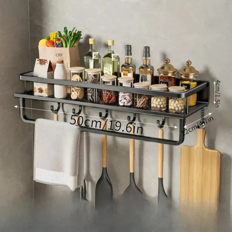 Kitchen Wall Shelf – Black Aluminum Storage Shelf With Easy Wall Installation