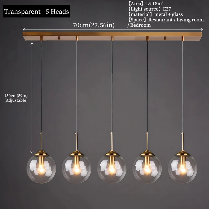 Nordic Polished Steel Glass Pendant Chandelier