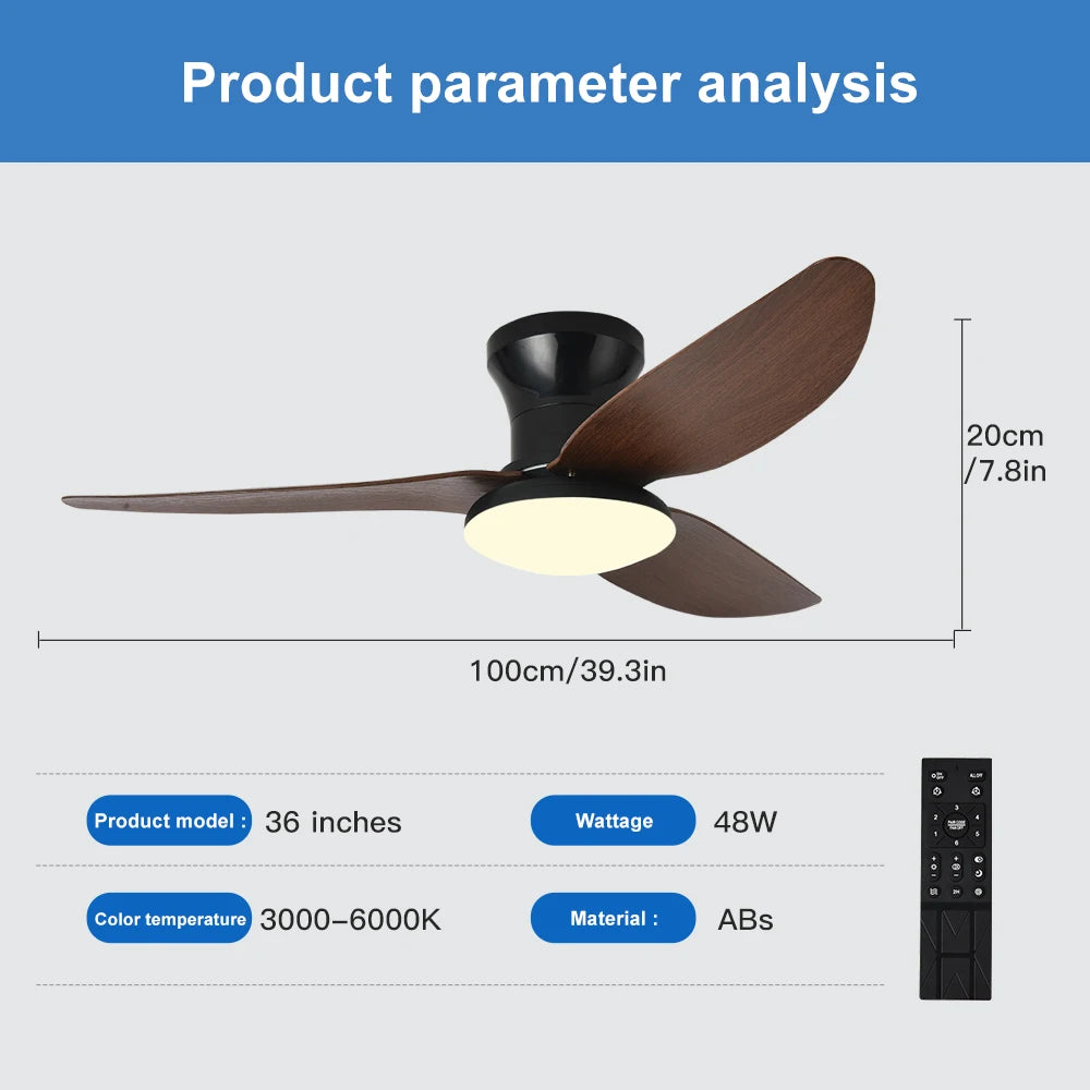 6 Speed Dimmable Smart LED Ceiling Fan with Remote