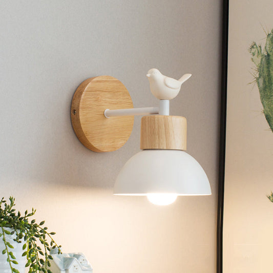 Children's Wall Lamp – Scandinavian Metal Wood Light with Playful Bird Accent