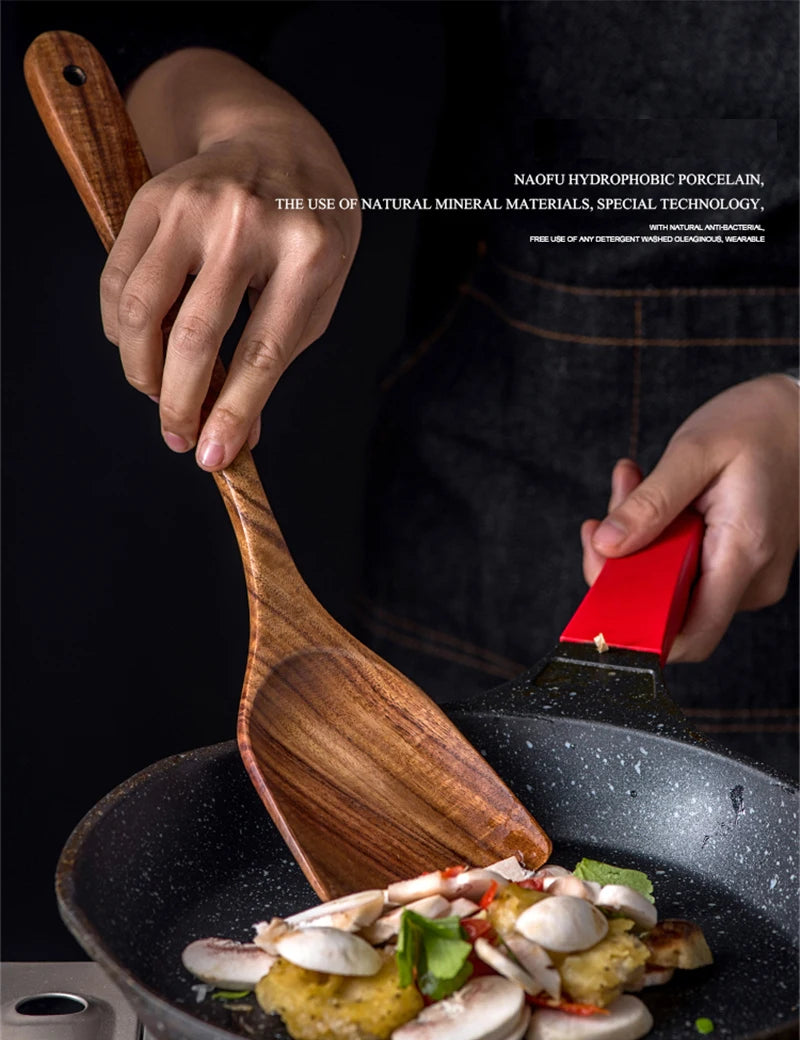 Eco Friendly Natural Teak Wooden Cooking Spoon Set