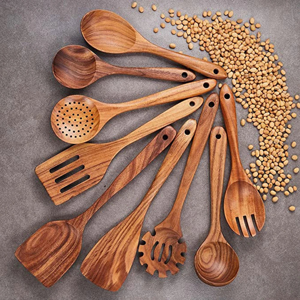 Eco Friendly Natural Teak Wooden Cooking Spoon Set