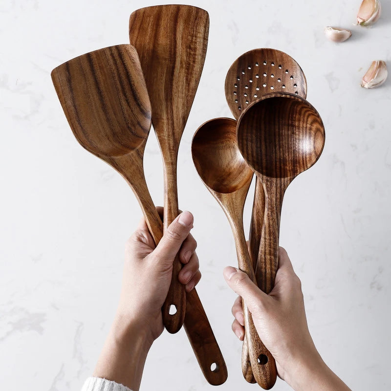 Natural Teak Wood Kitchen Utensil Set