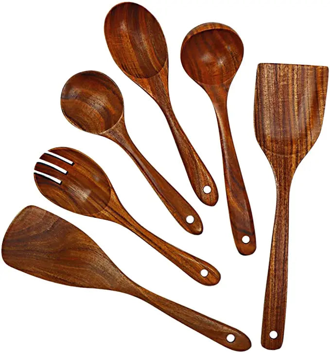 Eco Friendly Natural Teak Wooden Cooking Spoon Set
