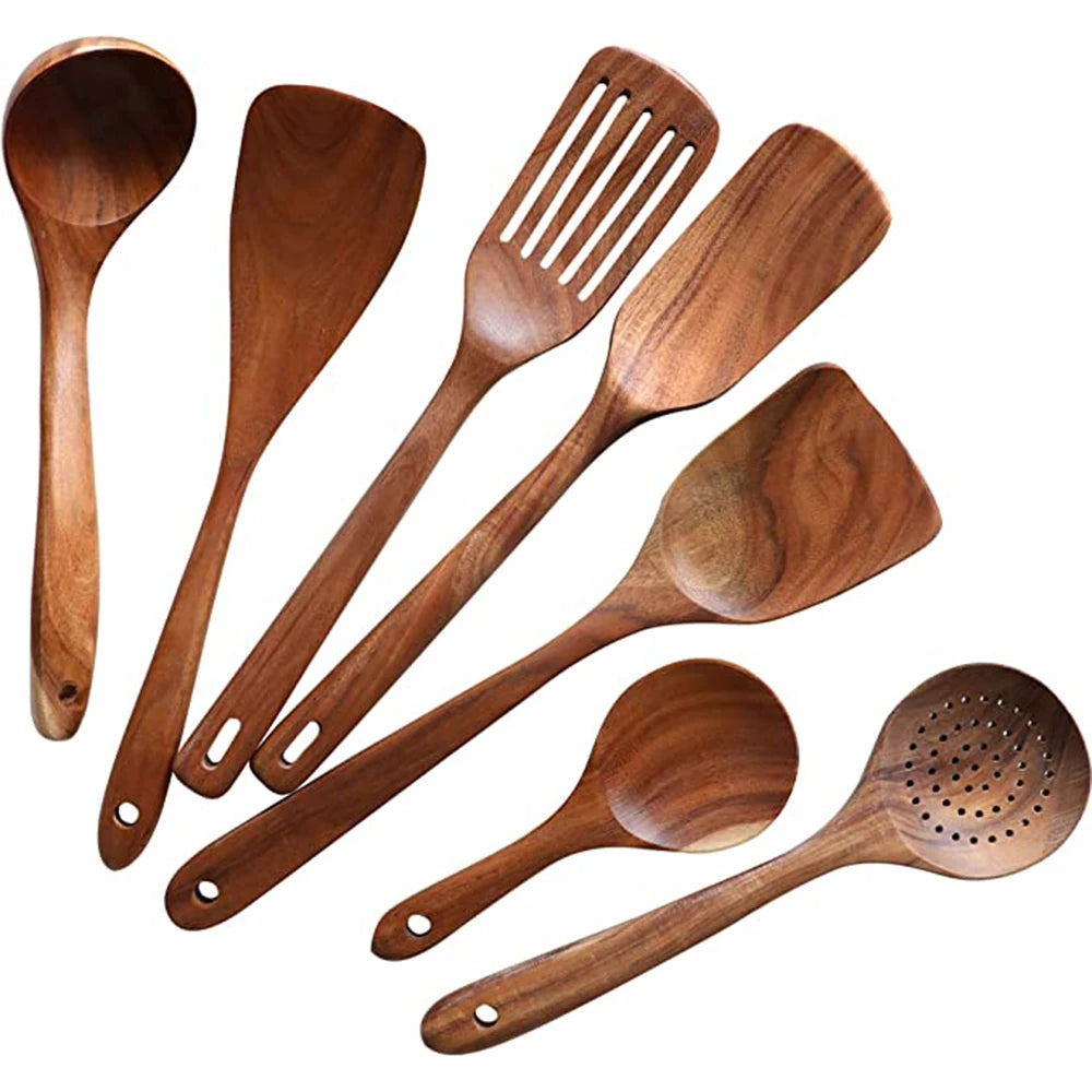Eco Friendly Natural Teak Wooden Cooking Spoon Set