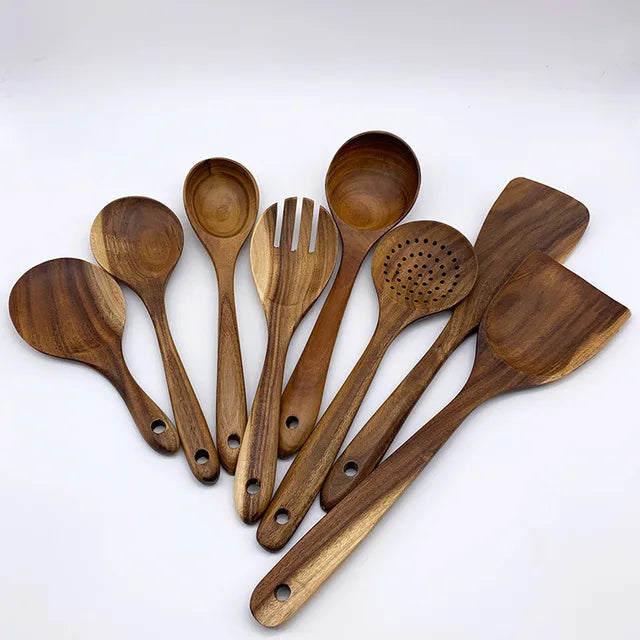 Eco Friendly Natural Teak Wooden Cooking Spoon Set