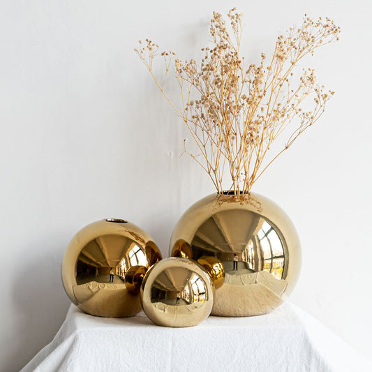 Golden Ceramic Vessel — Plating Ball Tabletop Decorative Vessel for Home Decoration