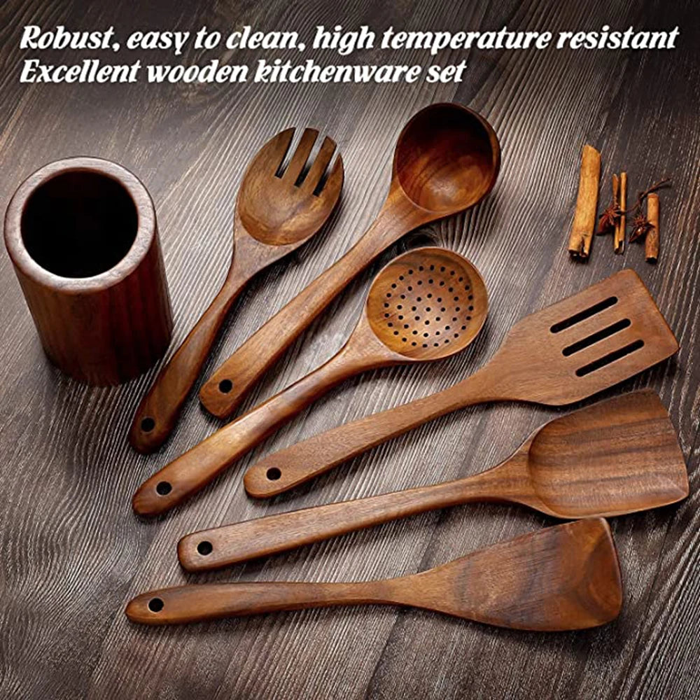 Eco Friendly Natural Teak Wooden Cooking Spoon Set