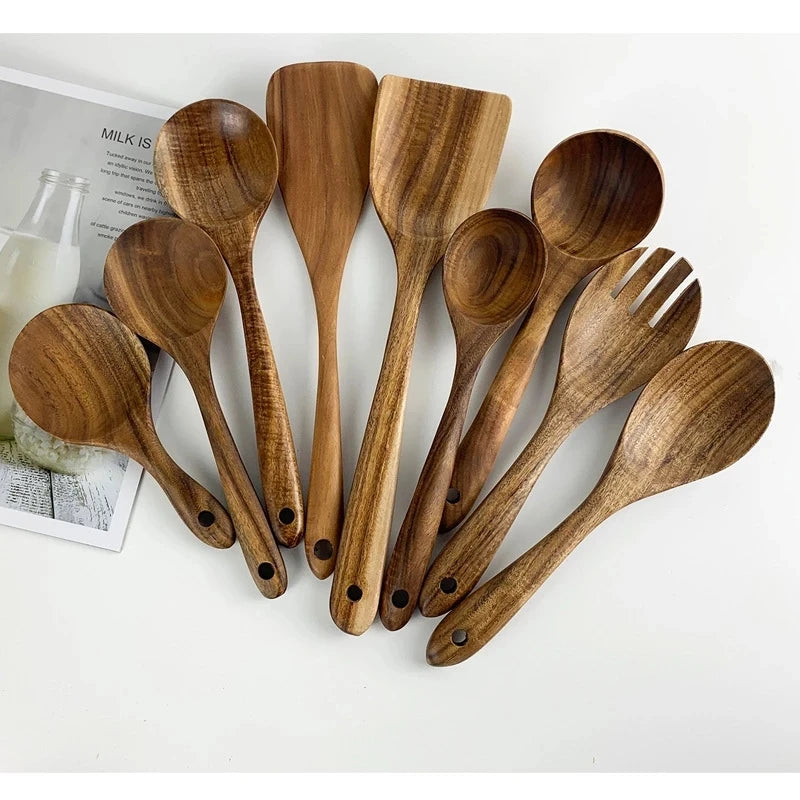 Eco Friendly Natural Teak Wooden Cooking Spoon Set