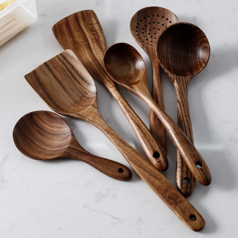 Natural Teak Wood Kitchen Utensil Set