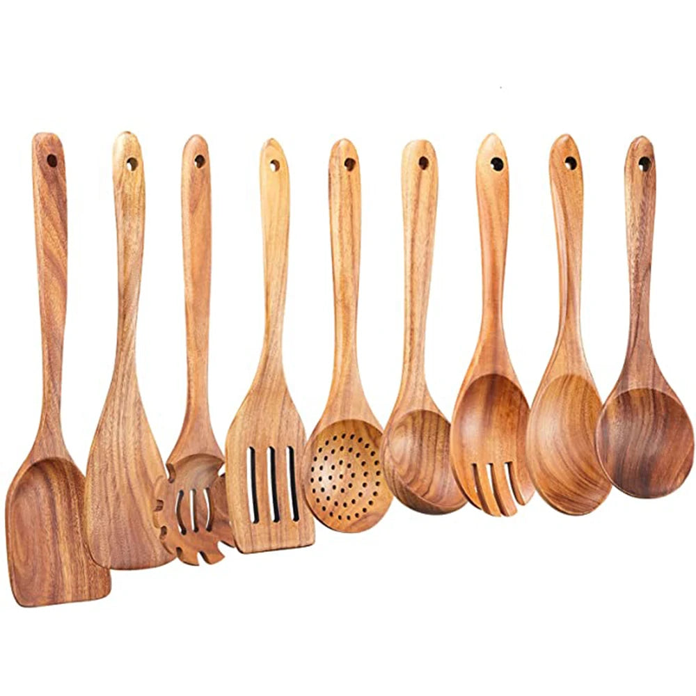 Eco Friendly Natural Teak Wooden Cooking Spoon Set