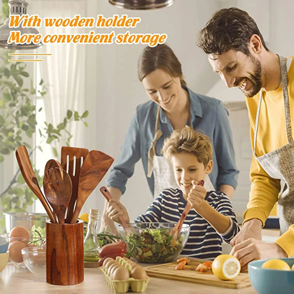 Eco Friendly Natural Teak Wooden Cooking Spoon Set