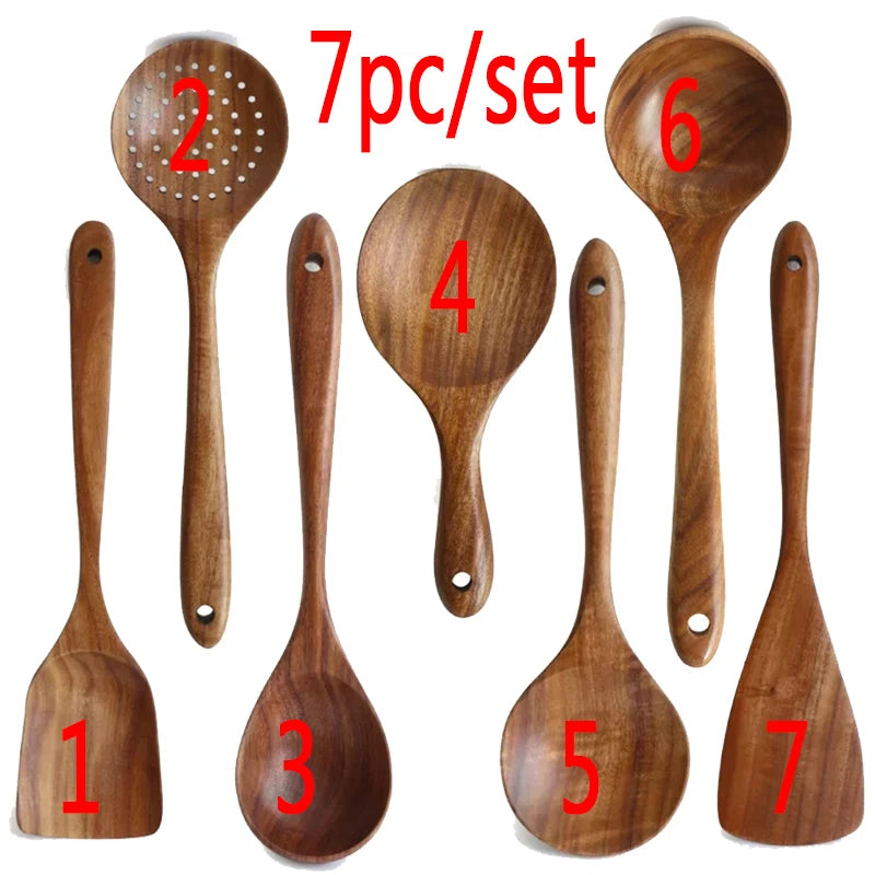 Natural Teak Wood Kitchen Utensil Set