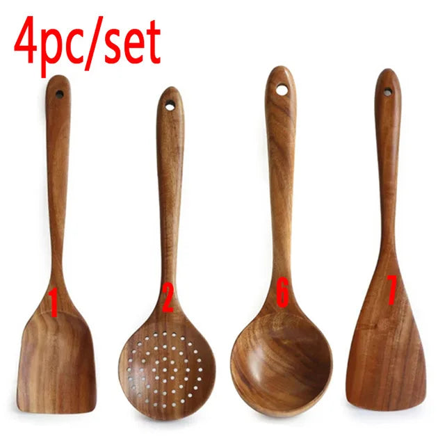 Eco Friendly Natural Teak Wooden Cooking Spoon Set