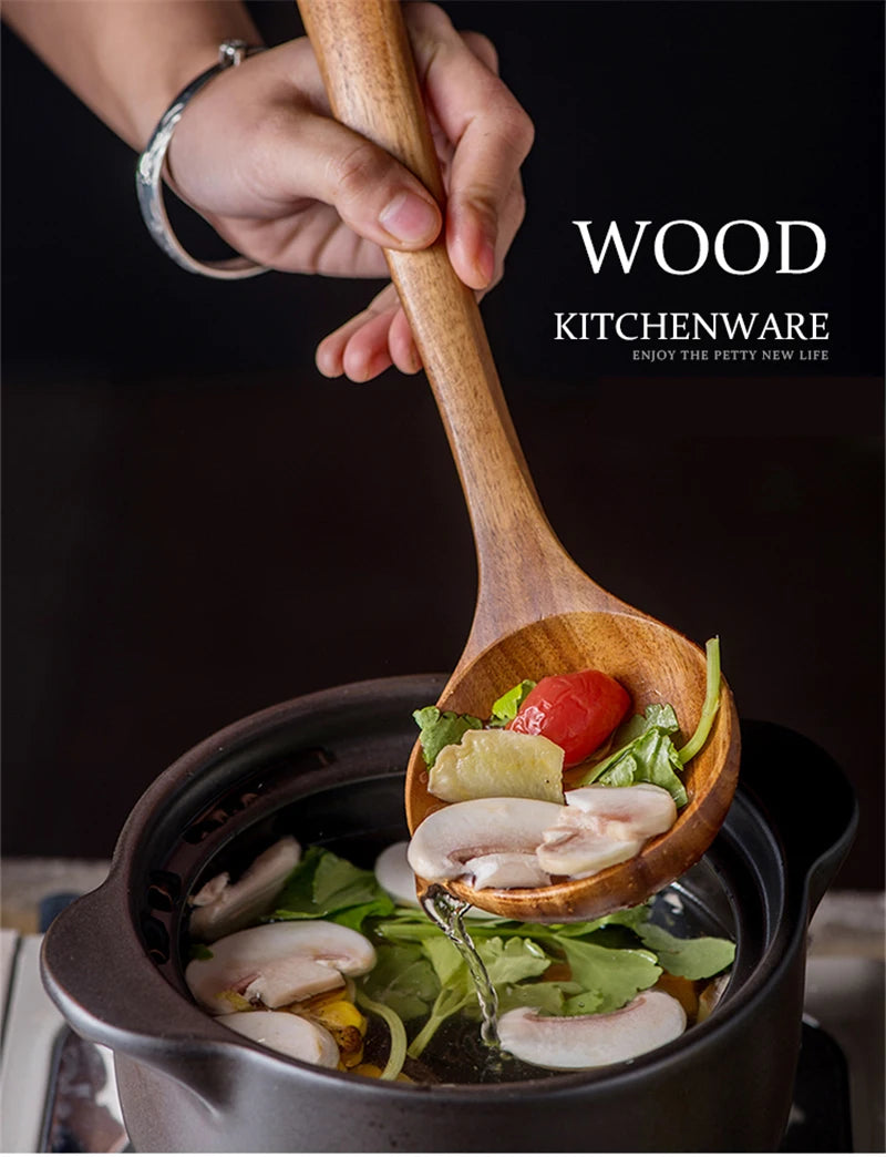 Eco Friendly Natural Teak Wooden Cooking Spoon Set