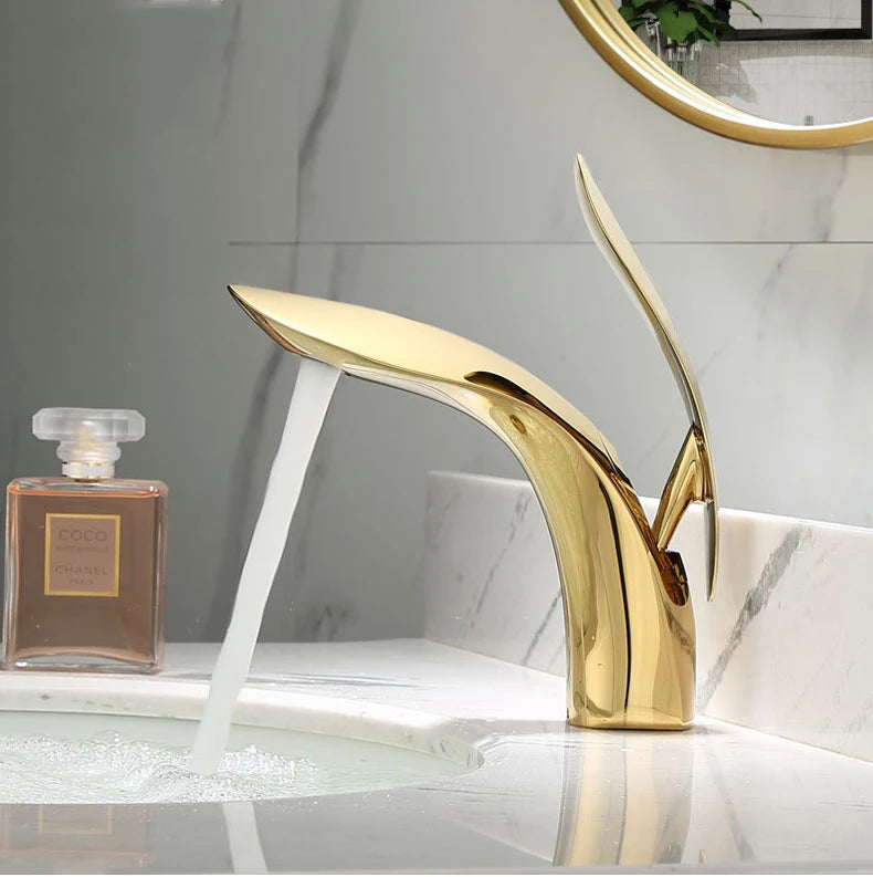 Rose Gold Waterfall Single Hole Brass Basin Faucet