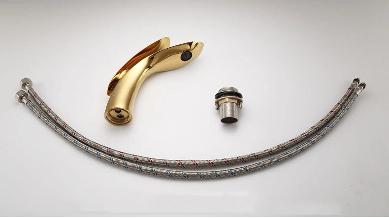 Rose Gold Waterfall Single Hole Brass Basin Faucet