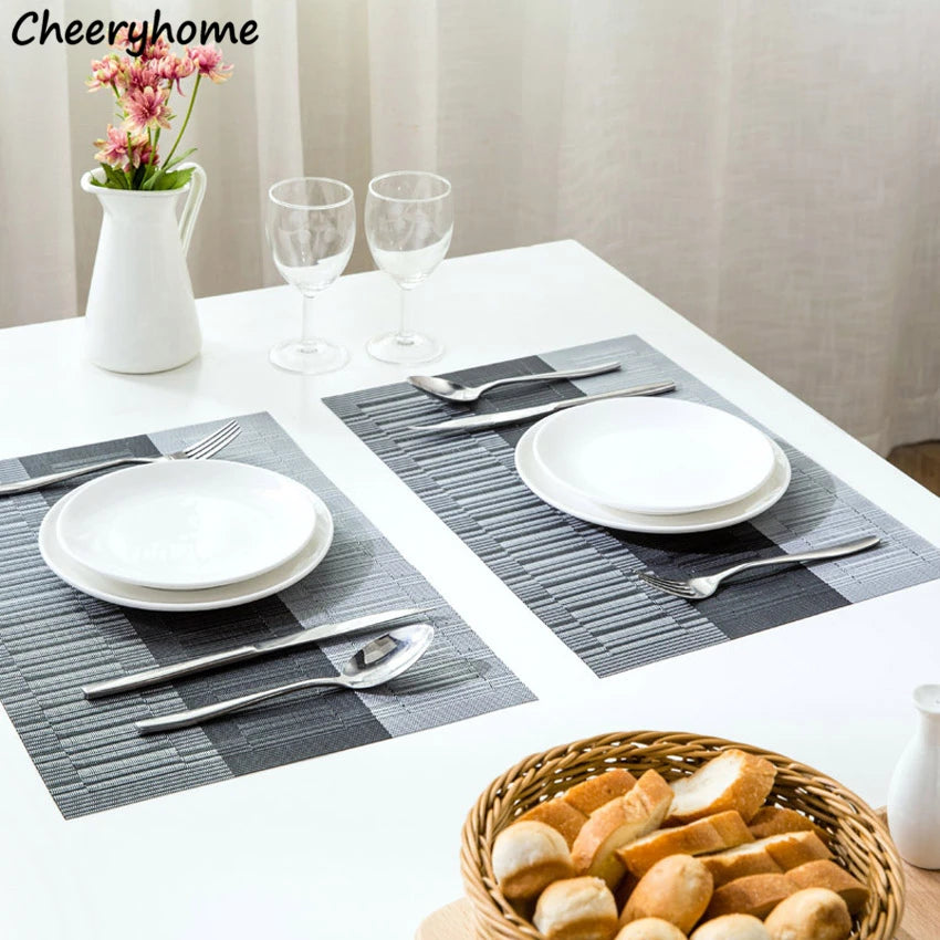 PVC Woven Stripe Rectangle Table Placemat Set