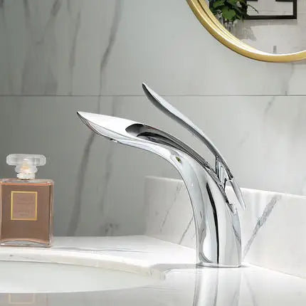 Rose Gold Waterfall Single Hole Brass Basin Faucet