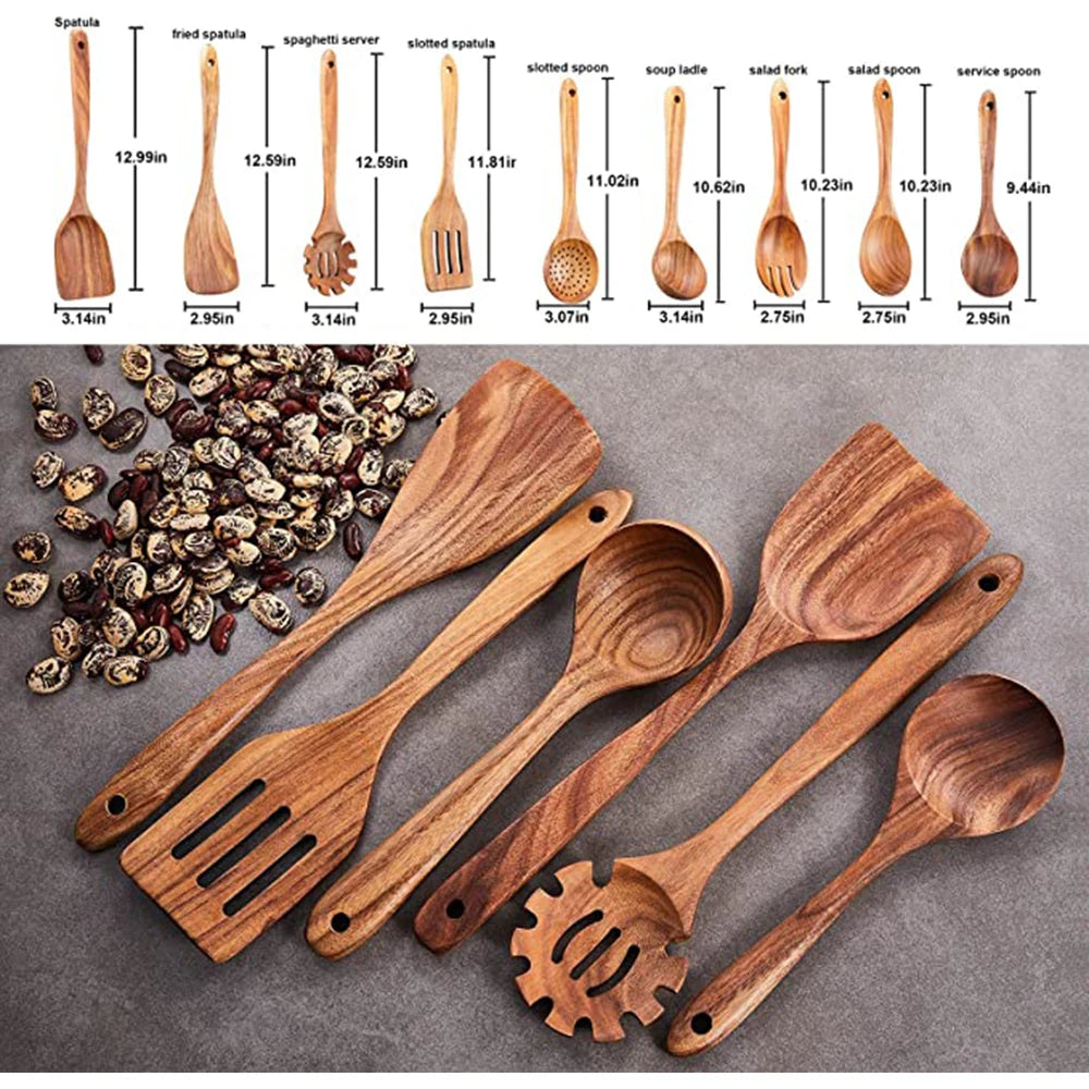 Eco Friendly Natural Teak Wooden Cooking Spoon Set