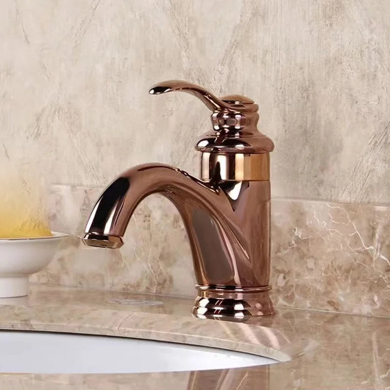 Antique Brass Deck Mounted Single Hole Basin Faucet