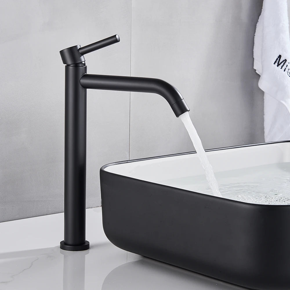 Single Handle Brushed Gold Black Basin Faucet