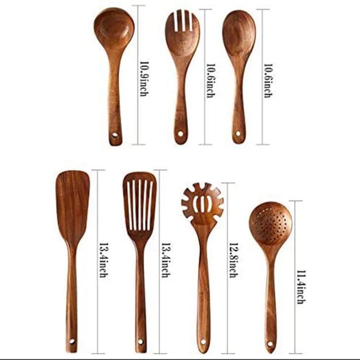 Eco Friendly Natural Teak Wooden Cooking Spoon Set