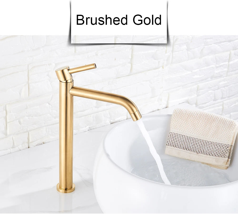 Single Handle Brushed Gold Black Basin Faucet