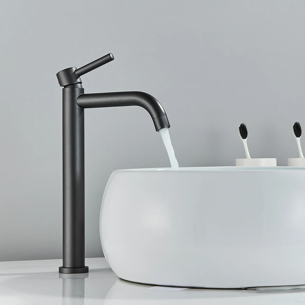 Single Handle Brushed Gold Black Basin Faucet