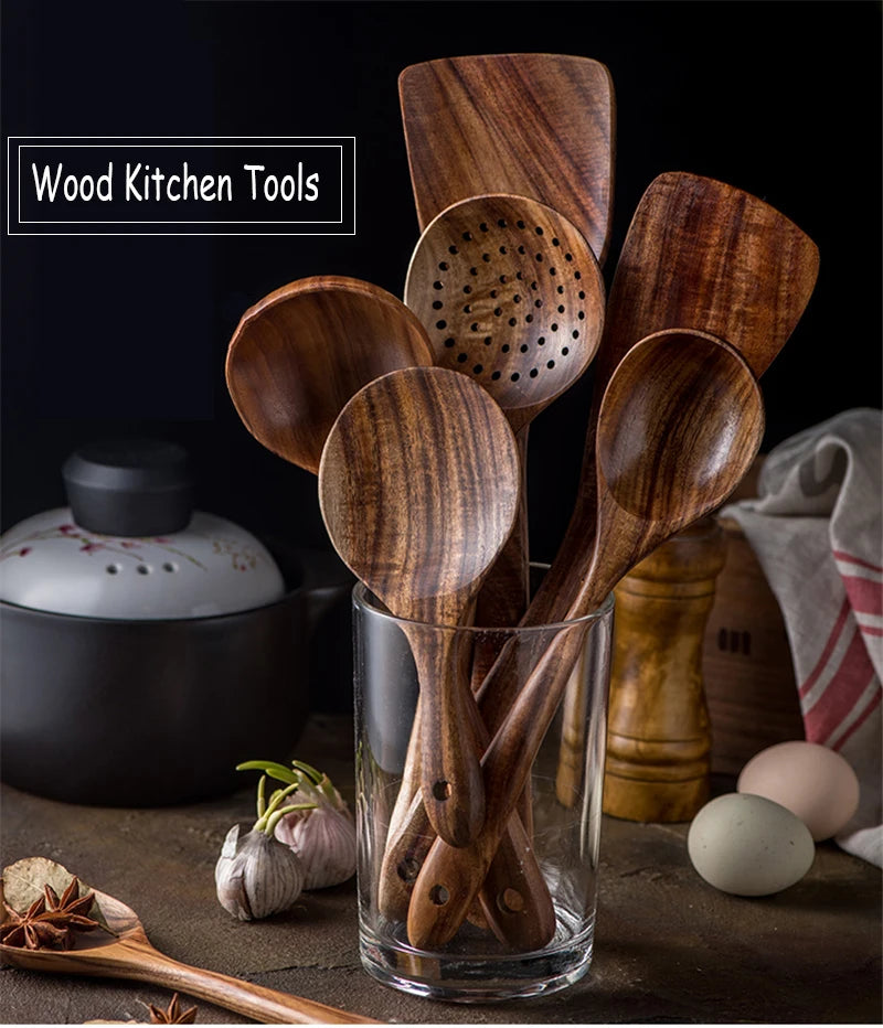 Eco Friendly Natural Teak Wooden Cooking Spoon Set