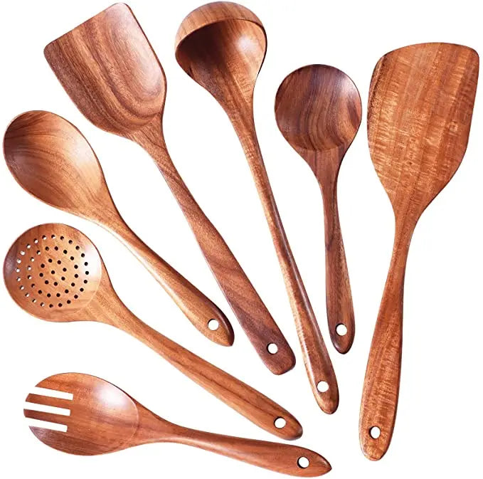 Eco Friendly Natural Teak Wooden Cooking Spoon Set