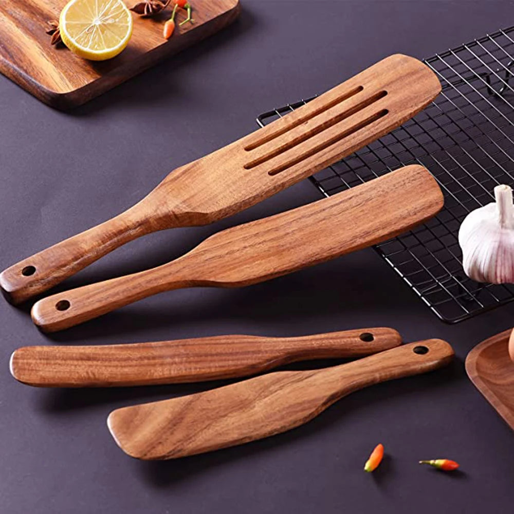Eco Friendly Natural Teak Wooden Cooking Spoon Set