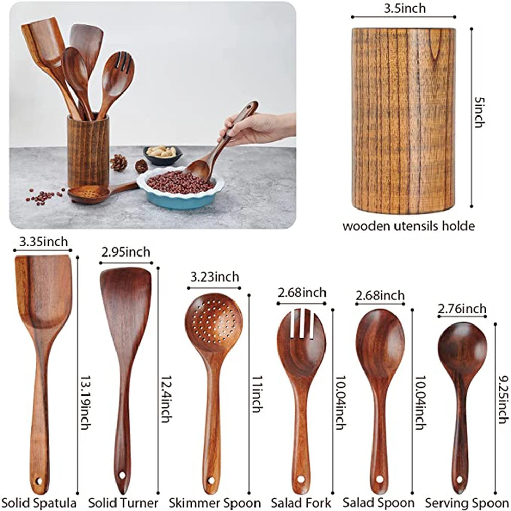 Eco Friendly Natural Teak Wooden Cooking Spoon Set