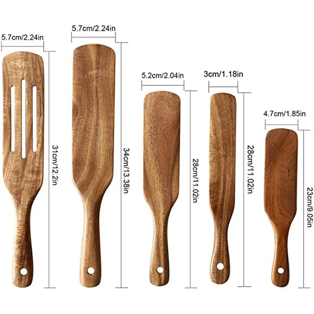 Eco Friendly Natural Teak Wooden Cooking Spoon Set