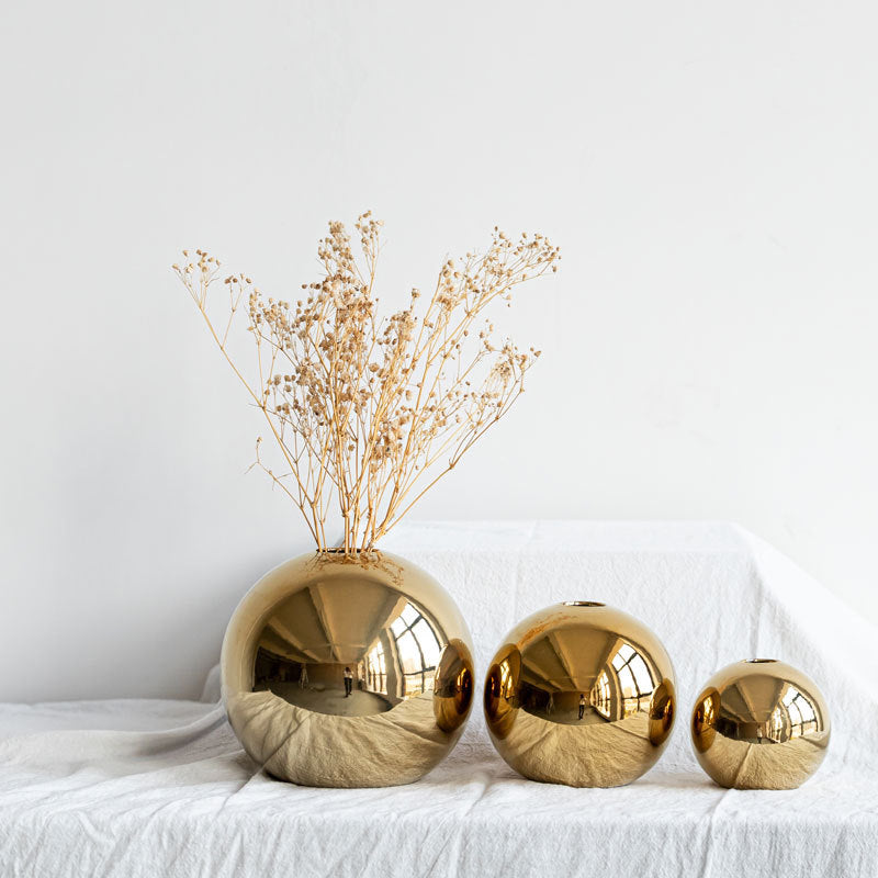 Gold Plated Ball Ceramic Tabletop Decorative Vessel