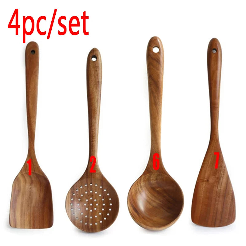 Natural Teak Wood Kitchen Utensil Set