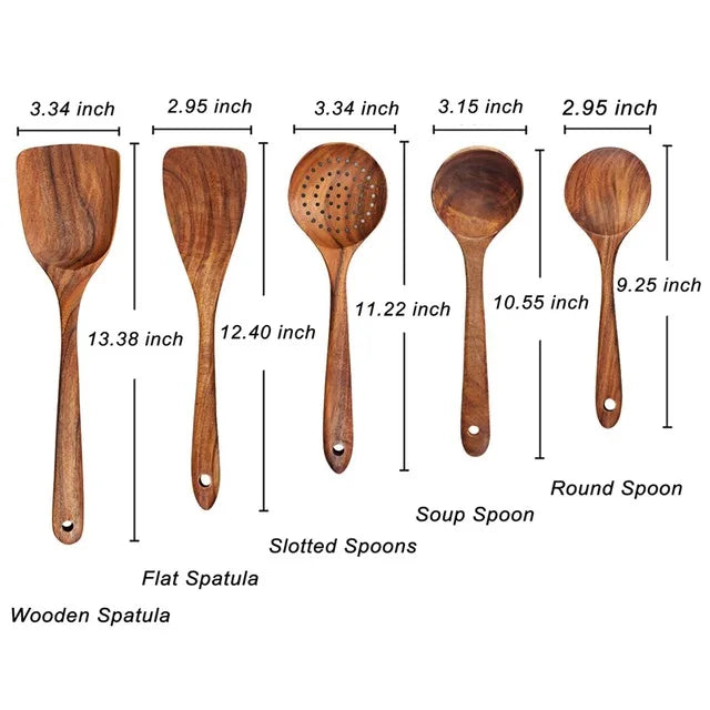 Eco Friendly Natural Teak Wooden Cooking Spoon Set