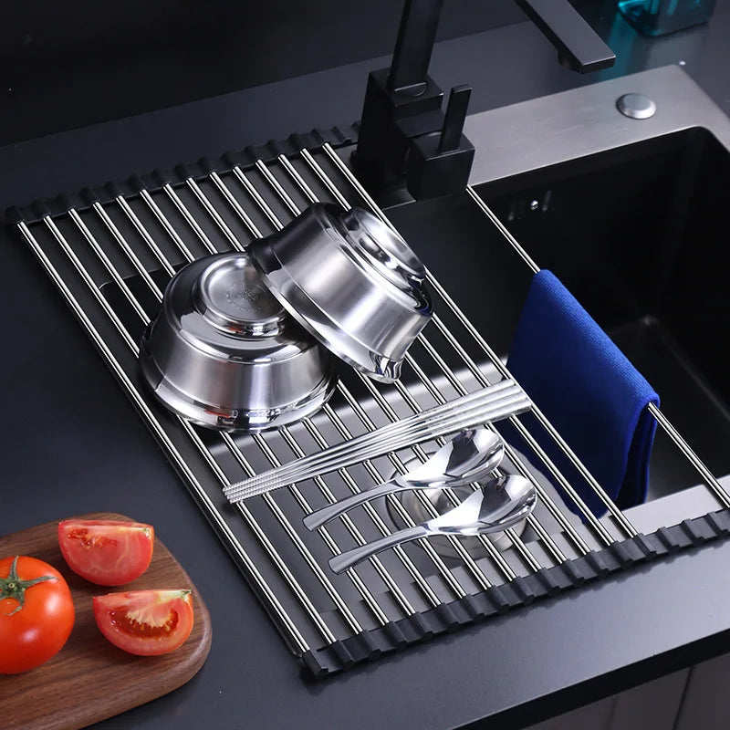 Stainless Steel Dish Rack | Collapsible Draining Rack - Space Saving Kitchen Organizer