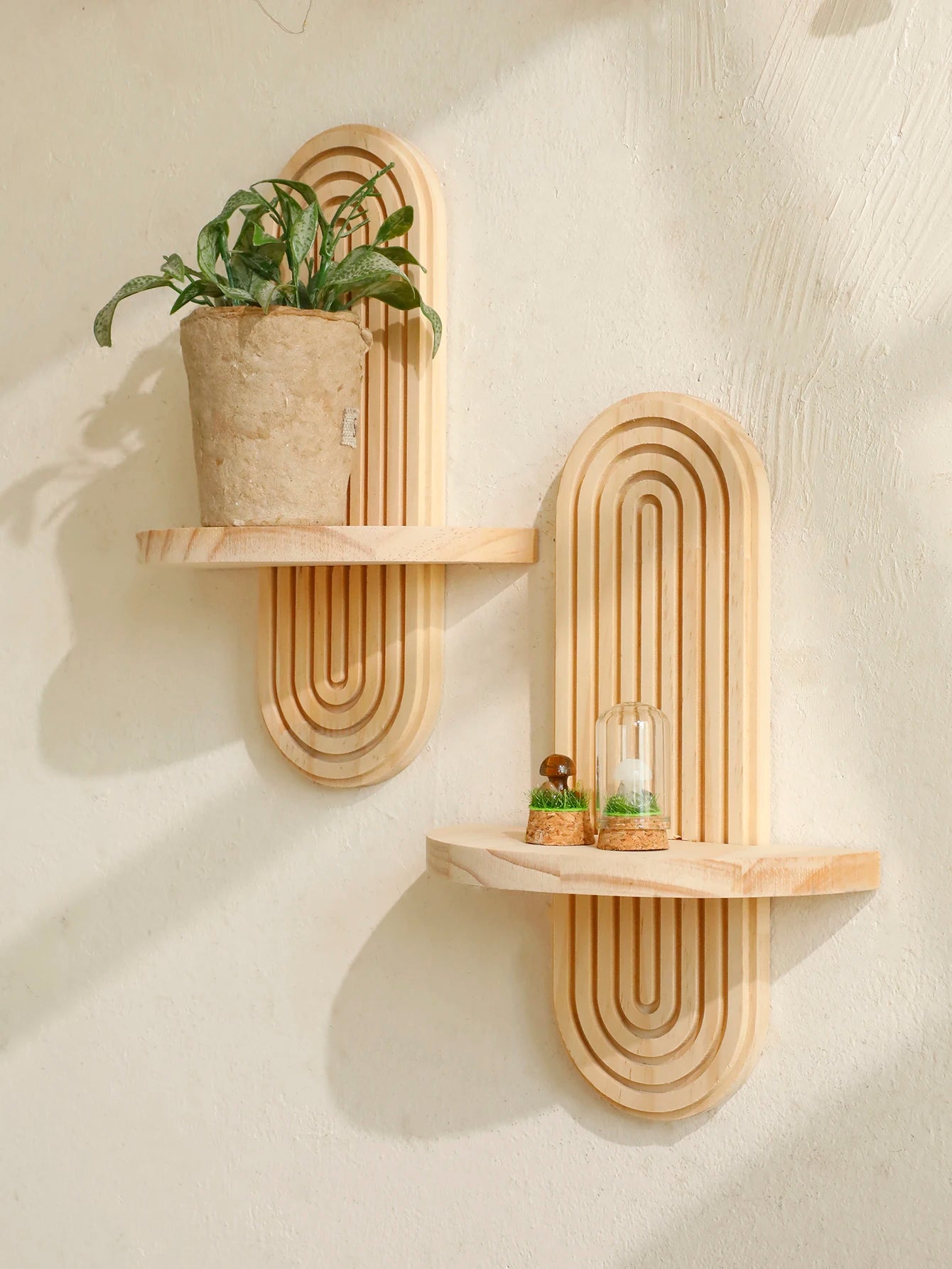 Boho Geometric Natural Wood Wall Shelf