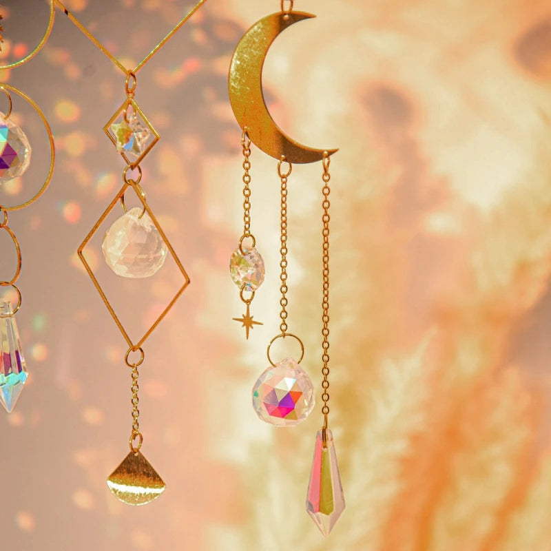 Crystal Moon Star Rainbow Suncatcher Wind Chime