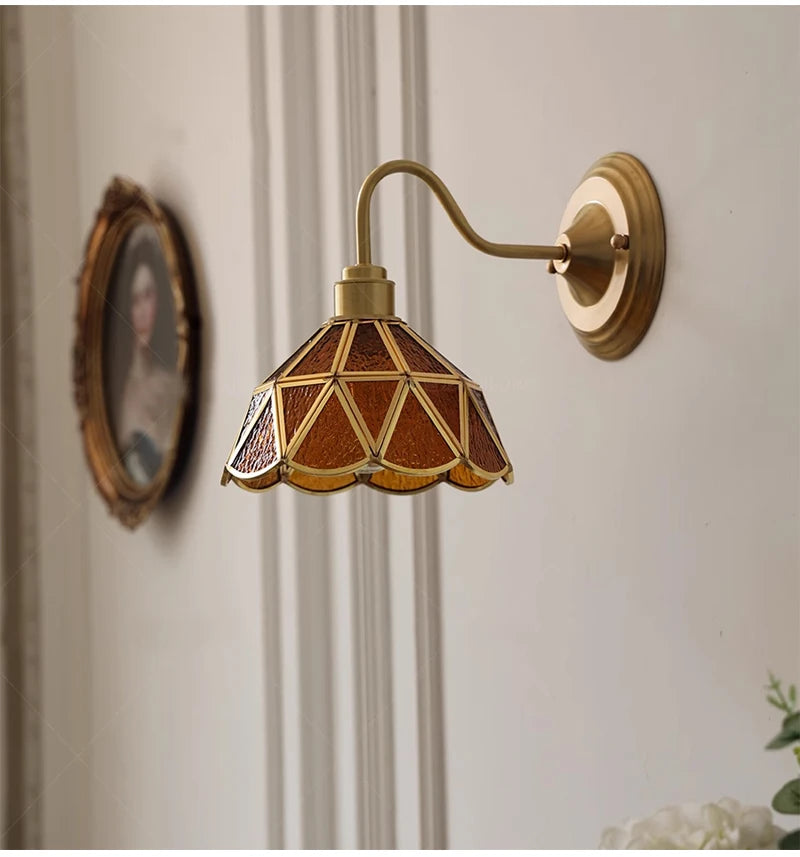Retro Copper Tiffany Stained Glass Wall Lamp