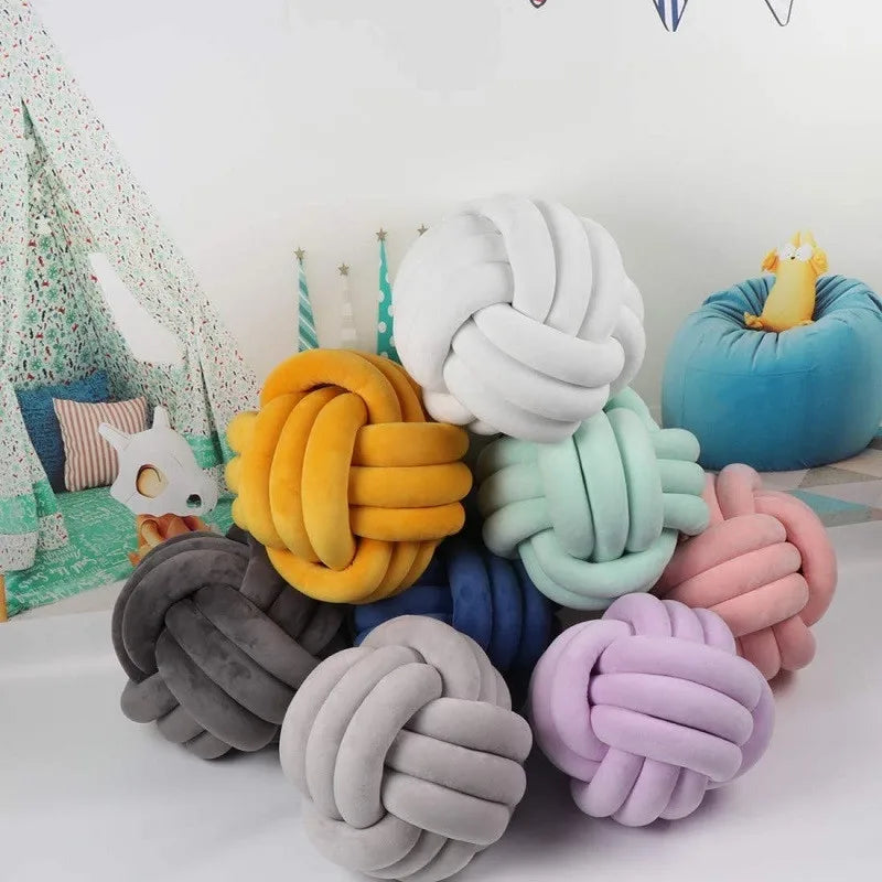 Handmade Velvet Knot Ball Round Decorative Throw Pillow