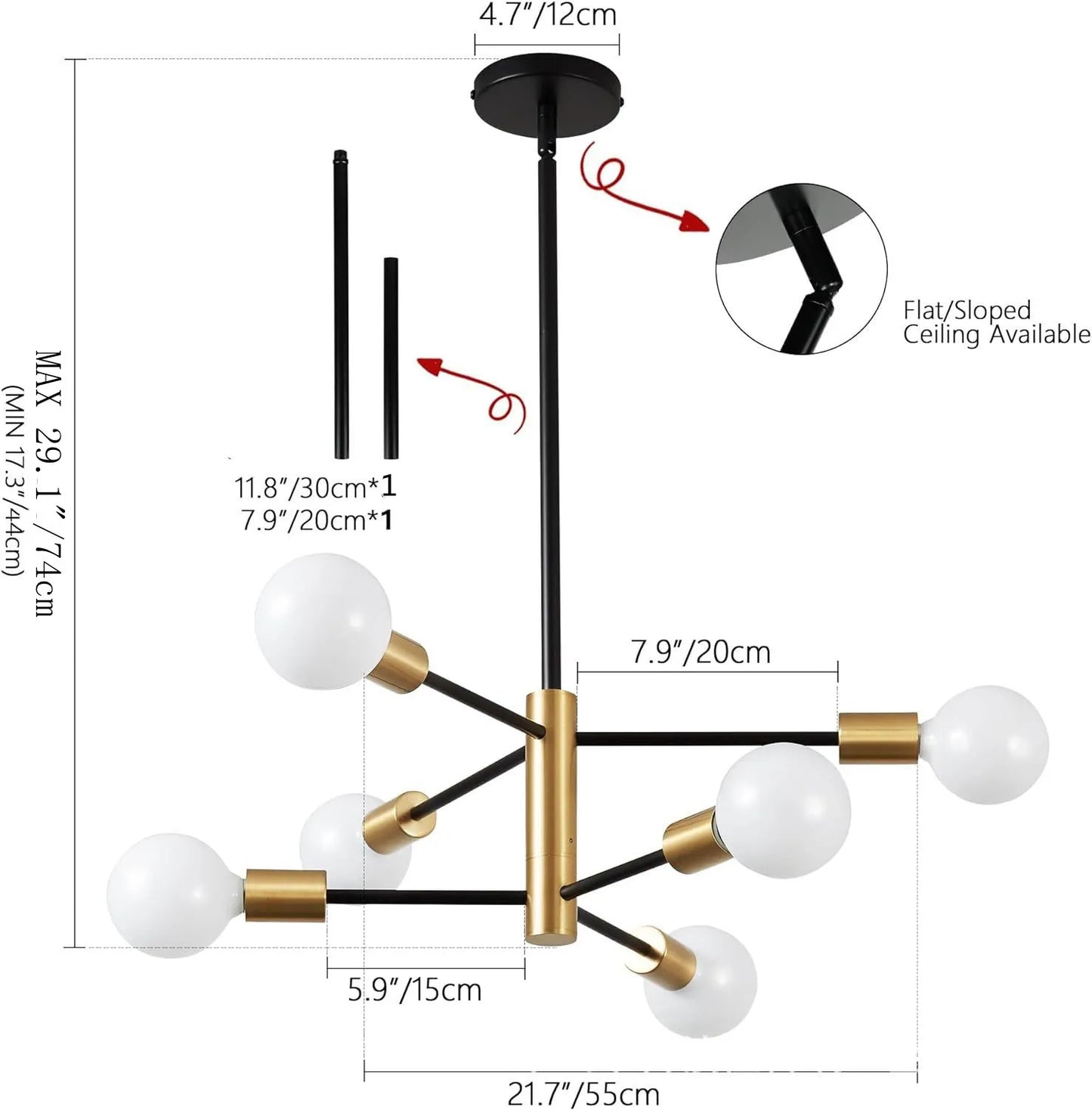 Black Gold Iron Multi Arm Ceiling Chandelier