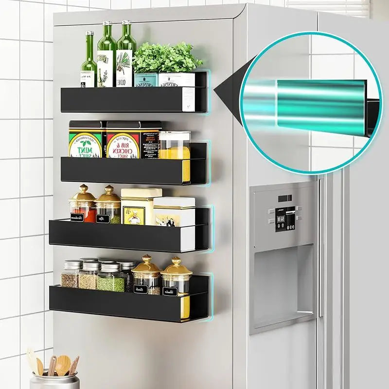 Black Metal Magnetic Refrigerator Spice Rack