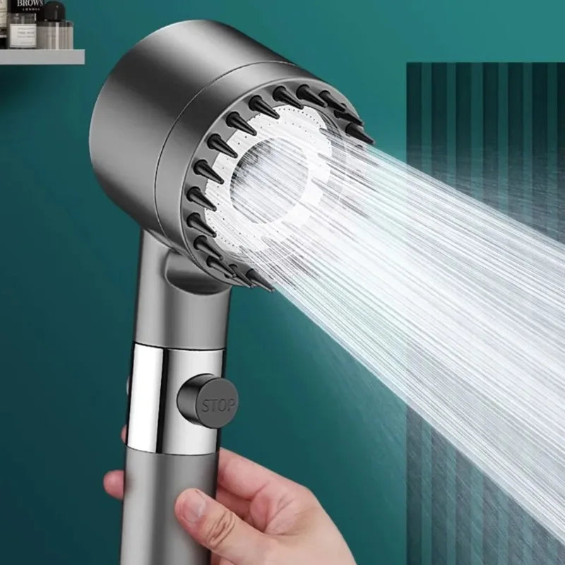 High Pressure Shower Head - 3 Mode Adjustable Filtered Shower with Massage Brush