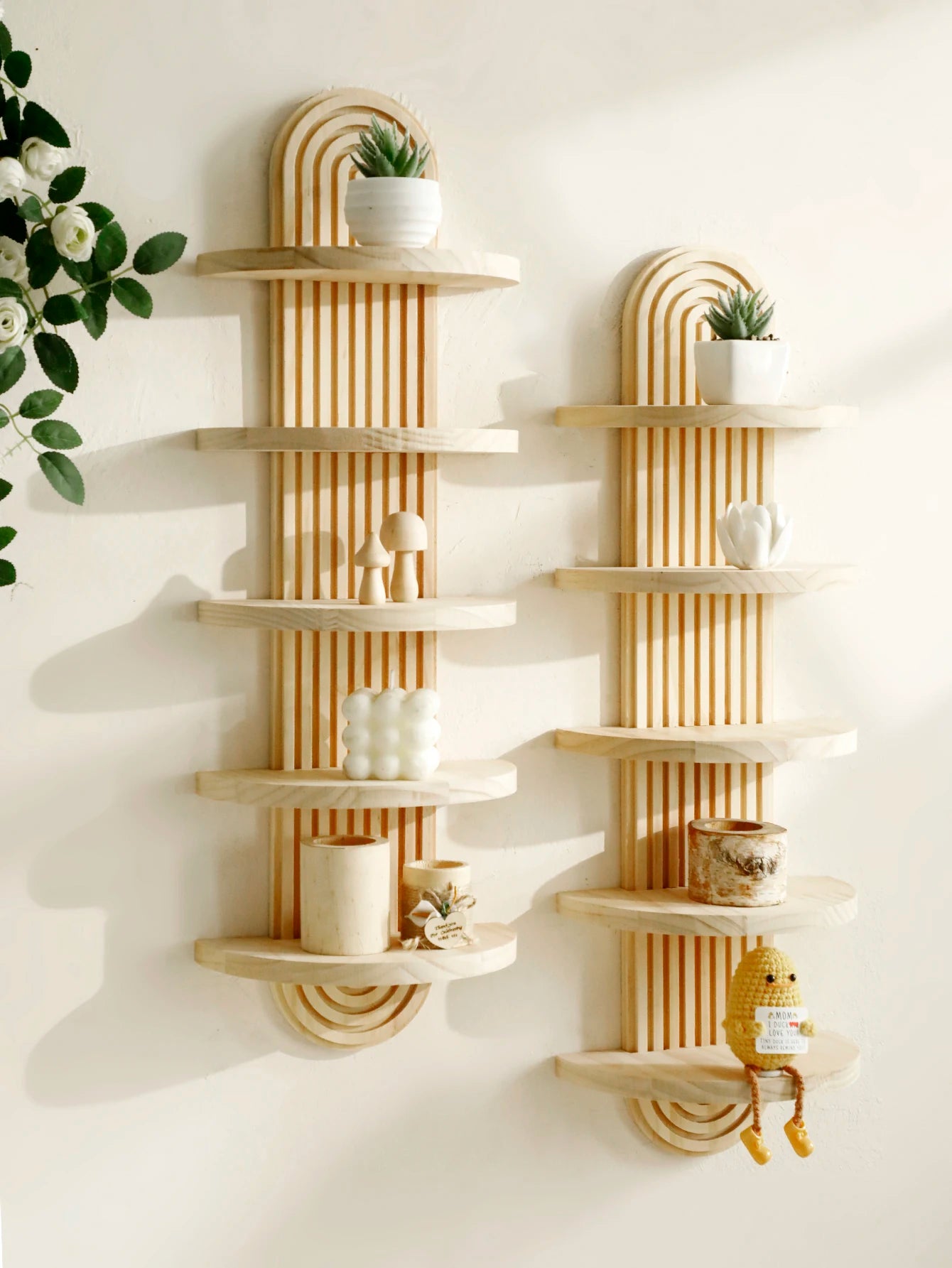 Boho Geometric Natural Wood Wall Shelf