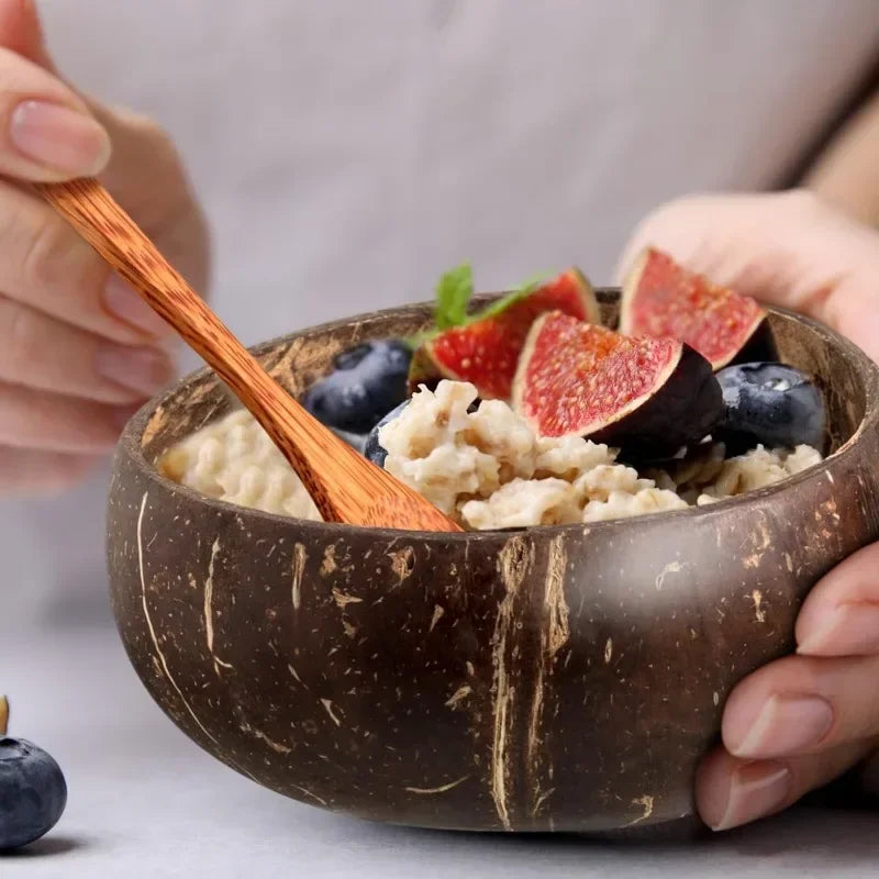 Natural Coconut Bowls — Eco Friendly Wooden Tableware for Fruit Salad, Yogurt & Dessert Serving