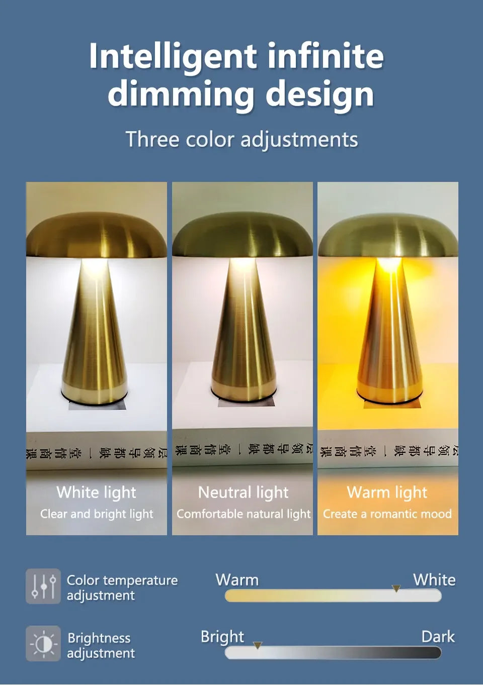 Retro Mushroom LED Touch Sensor Rechargeable Table Lamp